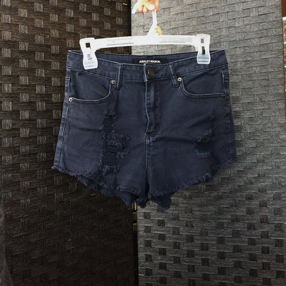 High Waist Black Denim Shorts - Picture 1 of 6